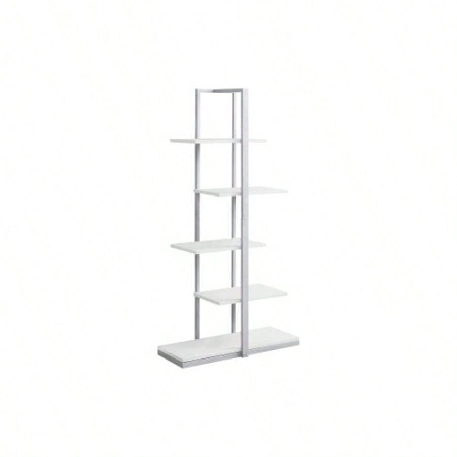 Bookshelf, Bookcase, Etagere, 5 Tier, 60h, Office, Bedroom, White Laminate, Metal, Contemporary, Modern
