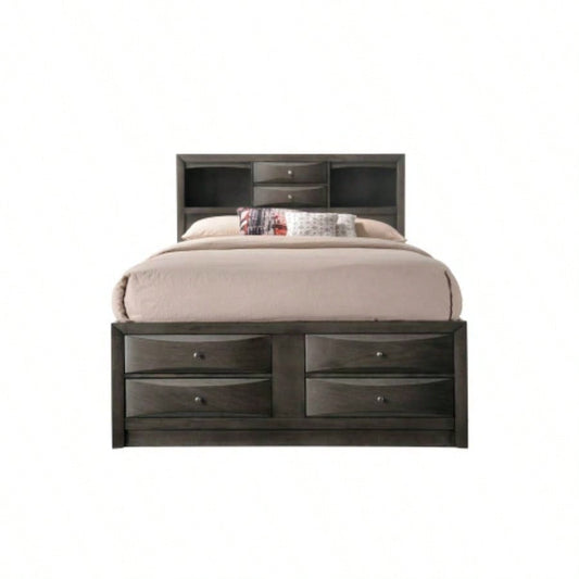 1pc Contemporary Captains Platform Bed Bookcase Shelves Headboard Side Storage Solid Wood Wooden Bedroom Furniture