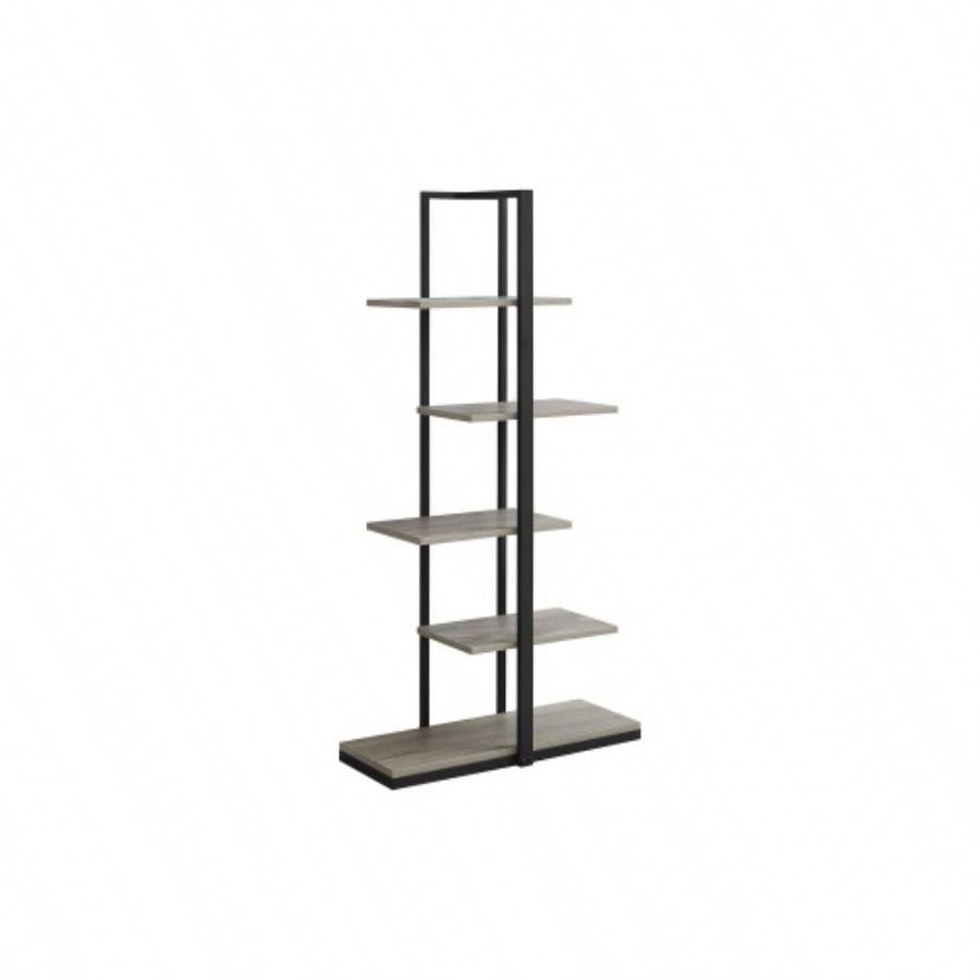 Bookshelf, Bookcase, Etagere, 5 Tier, 60h, Office, Bedroom, Brown Laminate, Black Metal, Contemporary, Modern