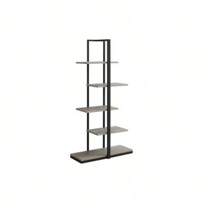 Bookshelf, Bookcase, Etagere, 5 Tier, 60h, Office, Bedroom, Brown Laminate, Black Metal, Contemporary, Modern