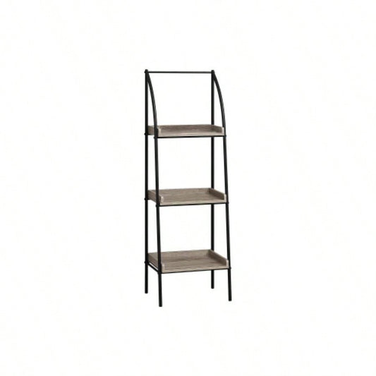 Bookshelf, Bookcase, Etagere, Corner, 3 Tier, 48h, Office, Bedroom, Brown Laminate, Black Metal, Contemporary, Modern