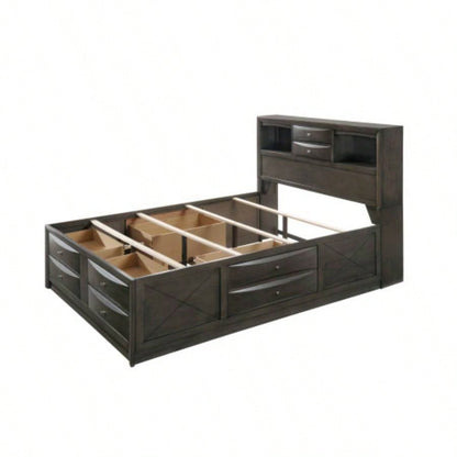 1pc Contemporary Captains Platform Bed Bookcase Shelves Headboard Side Storage Solid Wood Wooden Bedroom Furniture