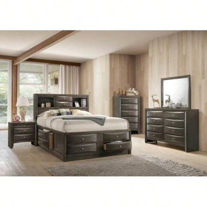 1pc Contemporary Captains Platform Bed Bookcase Shelves Headboard Side Storage Solid Wood Wooden Bedroom Furniture