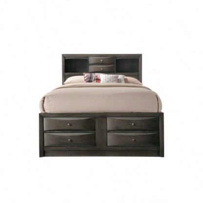1pc Contemporary Captains Platform Bed Bookcase Shelves Headboard Side Storage Solid Wood Wooden Bedroom Furniture