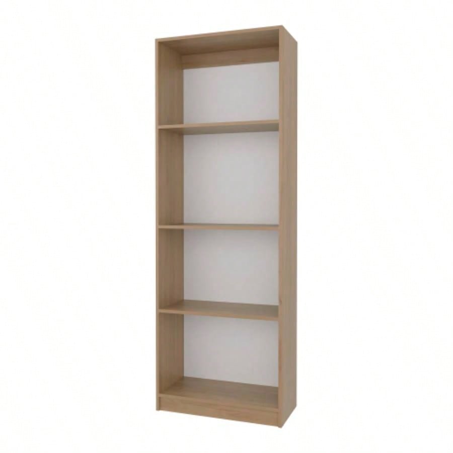 Bear Flat Bookcase with Open Storage and 4 Shelves, Natural Oak and White