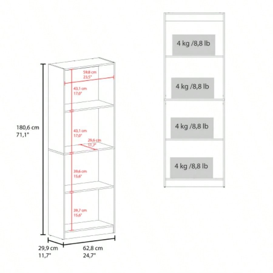 Verdi Bookcase, 5 Shelves, Macadamia/White Manufactured Wood
