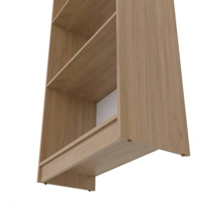 Bear Flat Bookcase with Open Storage and 4 Shelves, Natural Oak and White