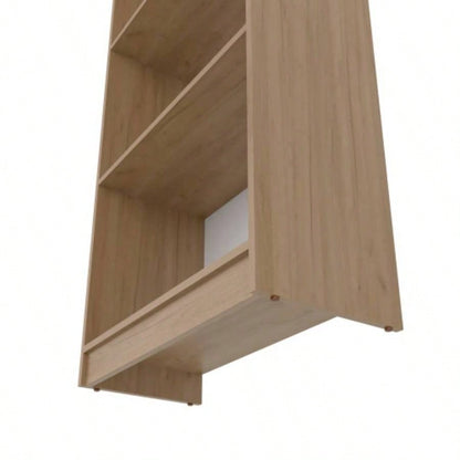 Bear Flat Bookcase with Open Storage and 4 Shelves, Natural Oak and White