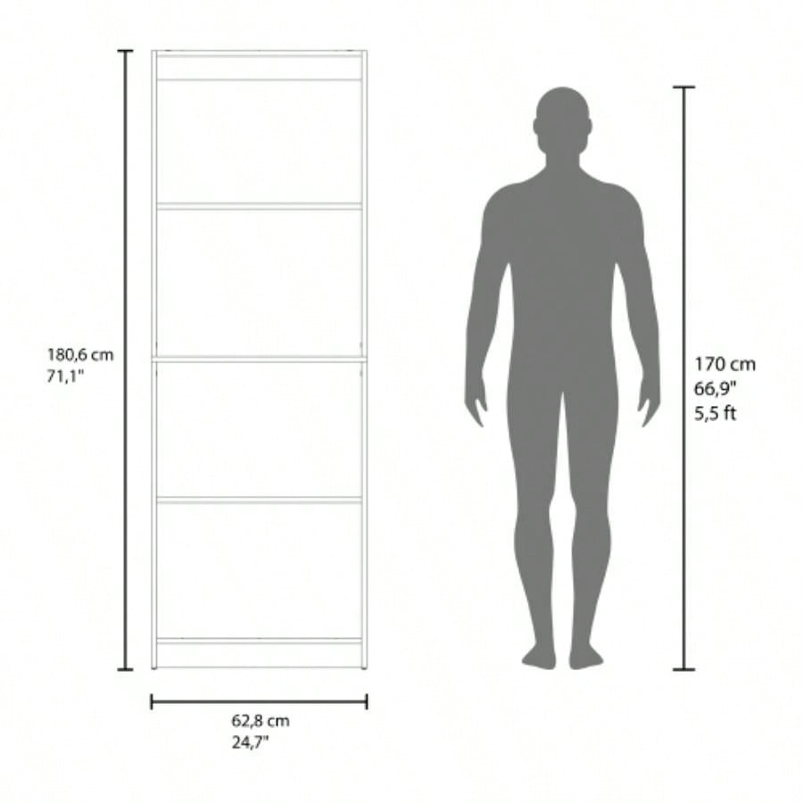 Verdi Bookcase, 5 Shelves, Macadamia/White Manufactured Wood