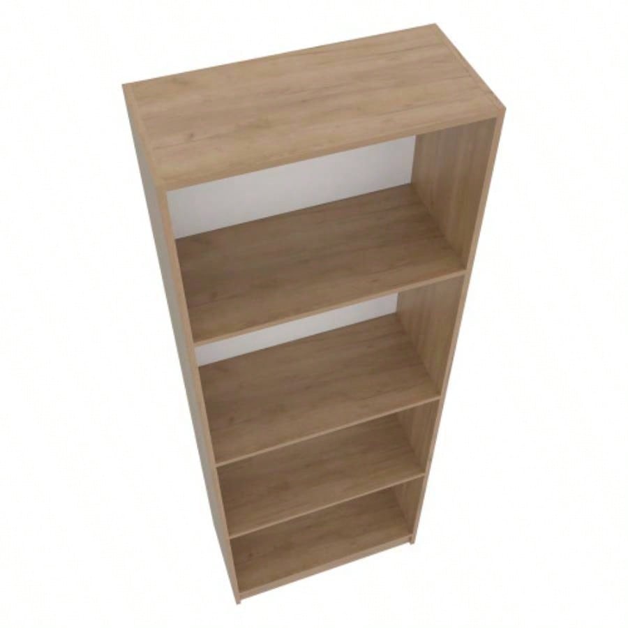 Bear Flat Bookcase with Open Storage and 4 Shelves, Natural Oak and White