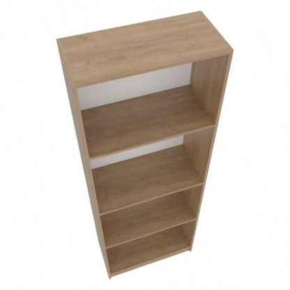 Bear Flat Bookcase with Open Storage and 4 Shelves, Natural Oak and White