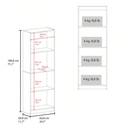 Bear Flat Bookcase with Open Storage and 4 Shelves, Natural Oak and White
