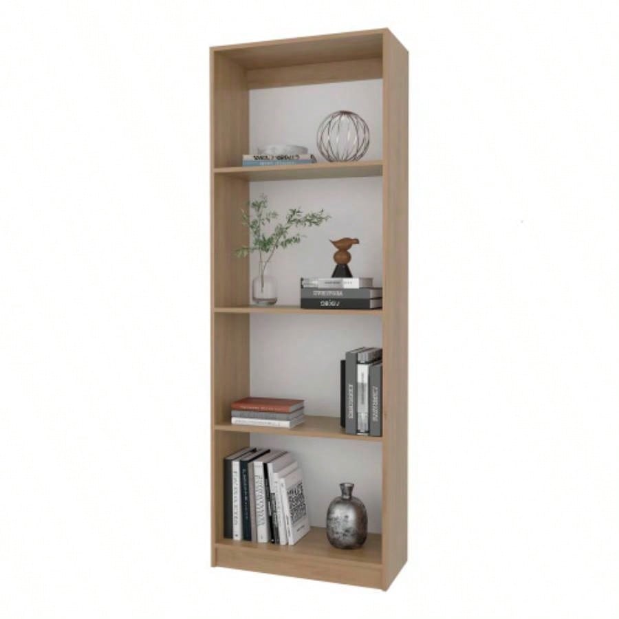 Bear Flat Bookcase with Open Storage and 4 Shelves, Natural Oak and White