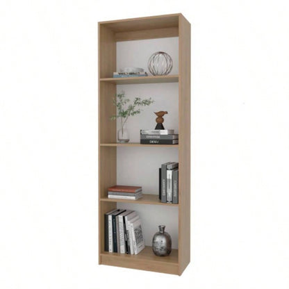 Bear Flat Bookcase with Open Storage and 4 Shelves, Natural Oak and White