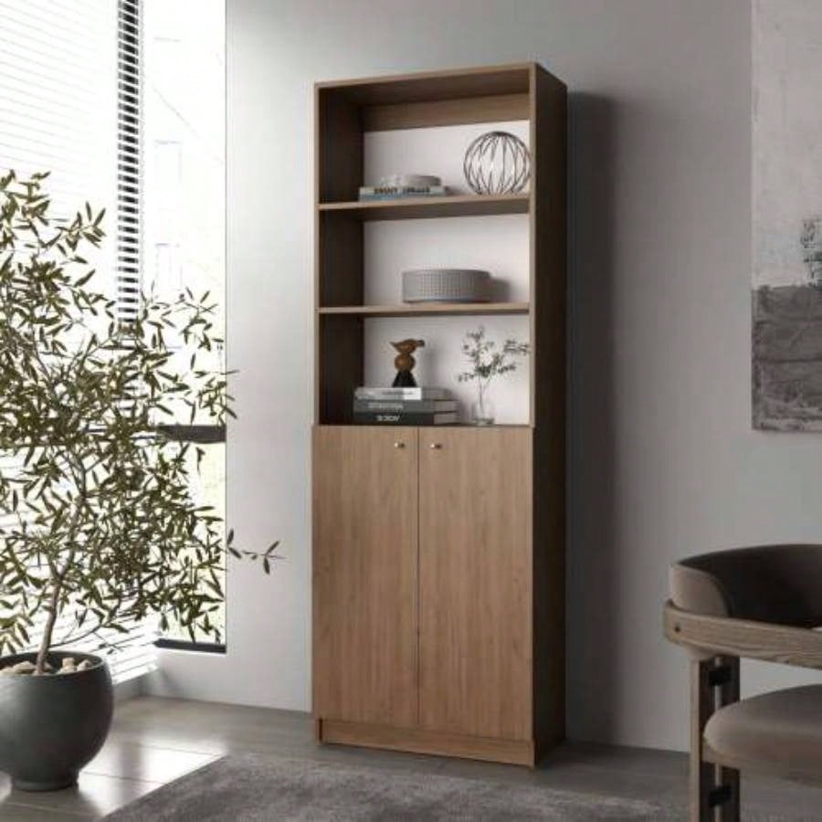 Natural Oak and White 2 - Door Bookcase with Open Storage