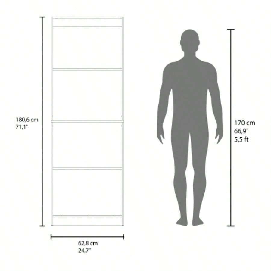 Bear Flat Bookcase with Open Storage and 4 Shelves, Natural Oak and White