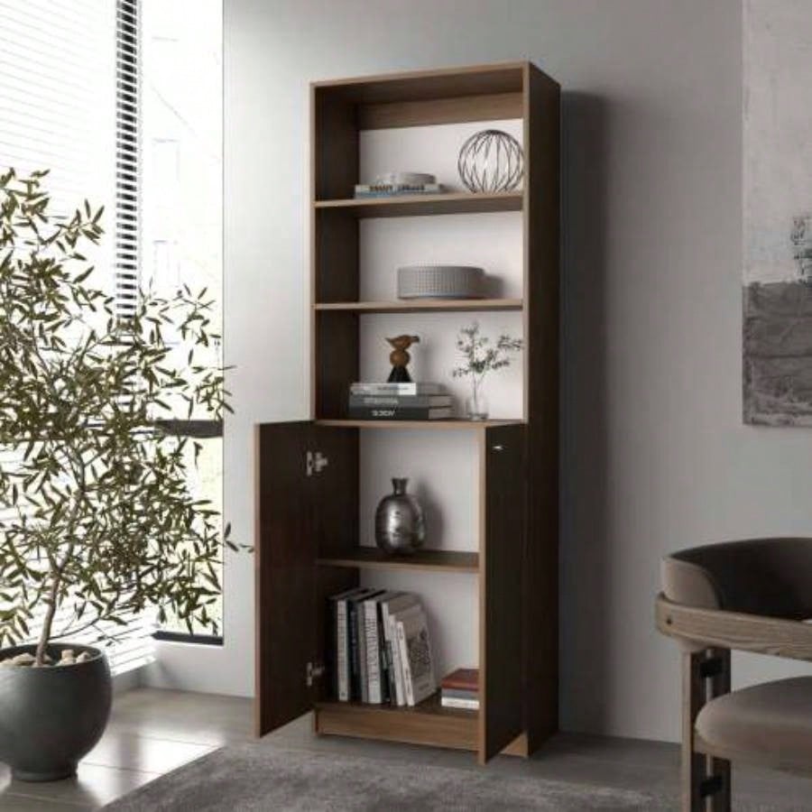 Natural Oak and White 2 - Door Bookcase with Open Storage