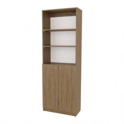 Natural Oak and White 2 - Door Bookcase with Open Storage