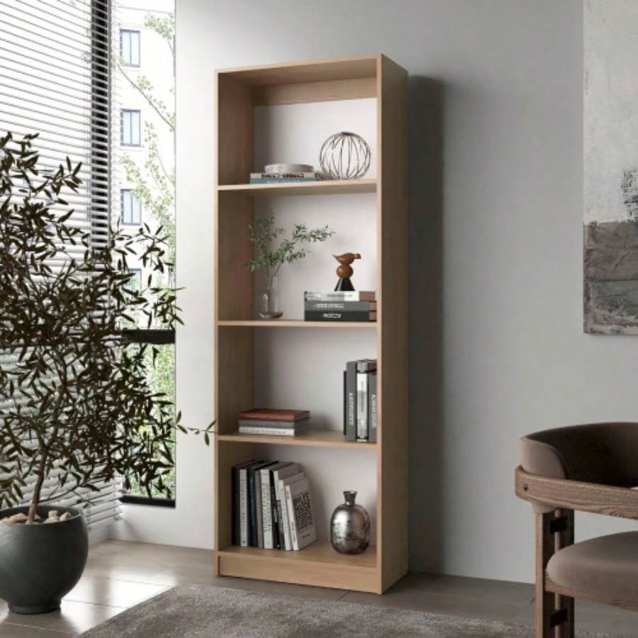 Bear Flat Bookcase with Open Storage and 4 Shelves, Natural Oak and White