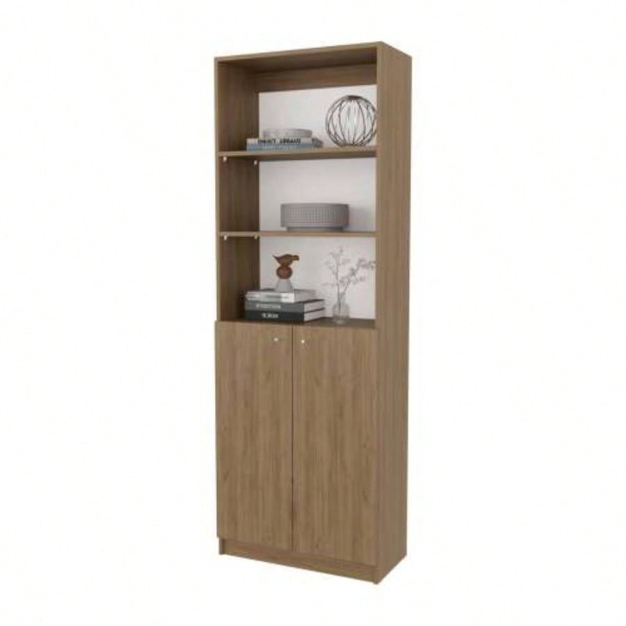 Natural Oak and White 2 - Door Bookcase with Open Storage