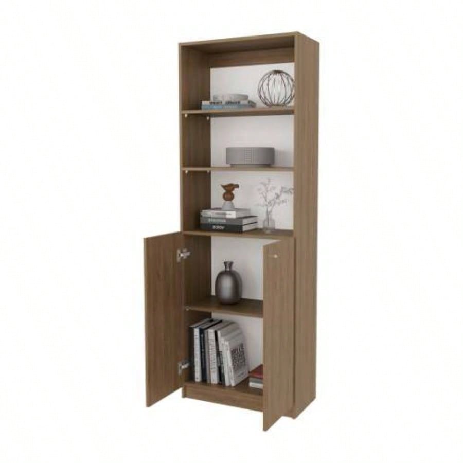Natural Oak and White 2 - Door Bookcase with Open Storage