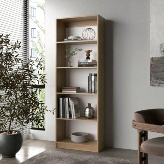 Dam Bookcase with Open Storage and 5 Shelves, Natural Oak and White