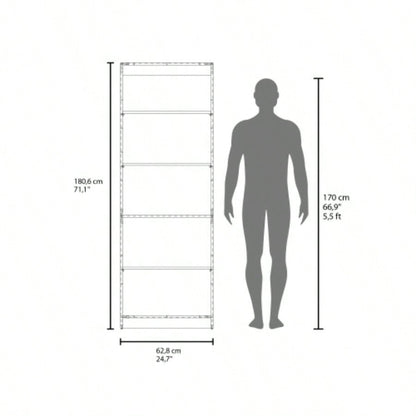 Dam Bookcase with Open Storage and 5 Shelves, Natural Oak and White