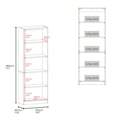 Dam Bookcase with Open Storage and 5 Shelves, Natural Oak and White
