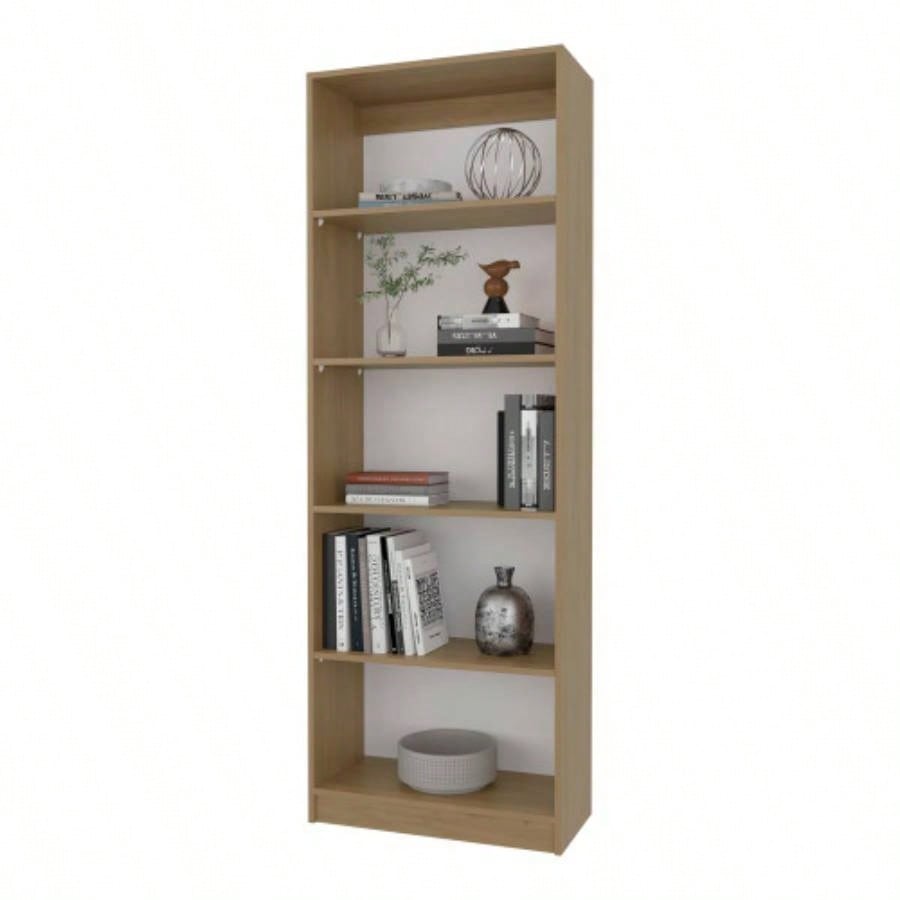 Dam Bookcase with Open Storage and 5 Shelves, Natural Oak and White