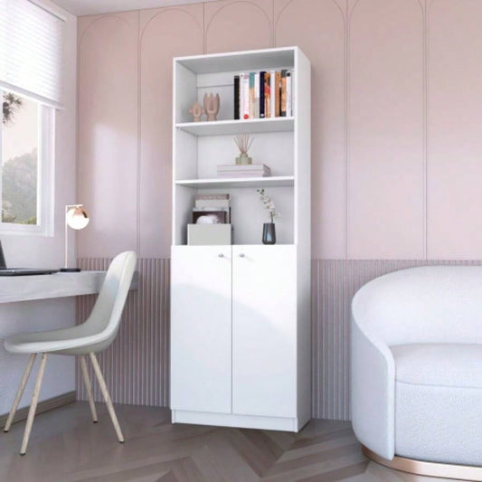 Sutton 2 - Door Bookcase, Storage with Multi - Level Shelves and Double Door Design