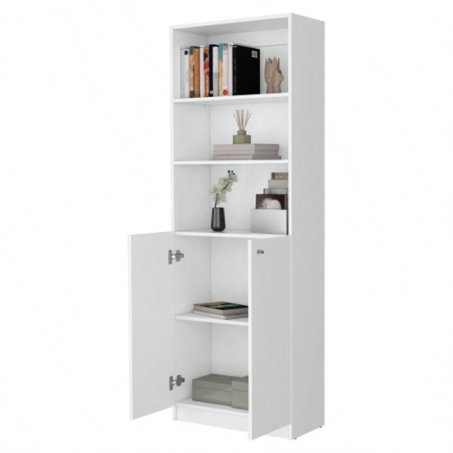 Sutton 2 - Door Bookcase, Storage with Multi - Level Shelves and Double Door Design