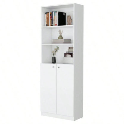 Sutton 2 - Door Bookcase, Storage with Multi - Level Shelves and Double Door Design