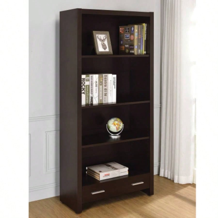 4 - Shelf Bookcase with Storage Drawer in Cappuccino