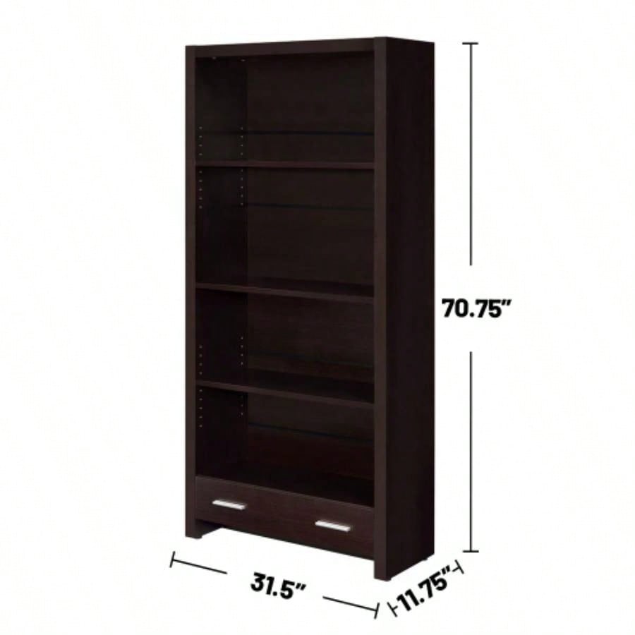 4 - Shelf Bookcase with Storage Drawer in Cappuccino