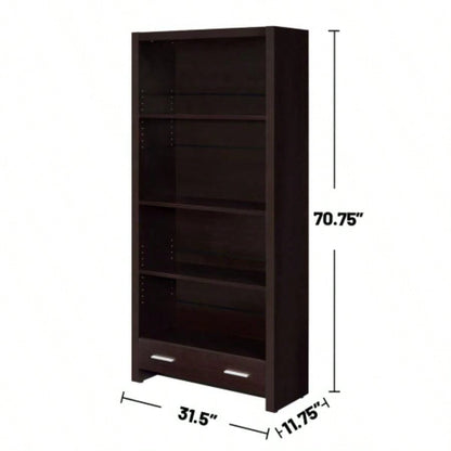4 - Shelf Bookcase with Storage Drawer in Cappuccino