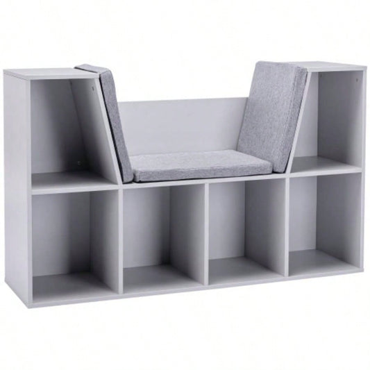 6 - Cubby Kids Bookcase with Reading Nook and Cushion, Multi - Purpose Storage Organizer Bedroom, Living Room,