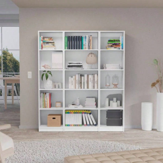 Bartow 3 Piece Home Bookcase set, 60 Wide with 15 Shelves, Living Room Set Set White