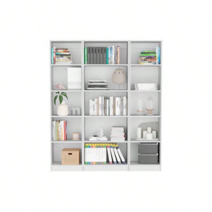 Bartow 3 Piece Home Bookcase set, 60 Wide with 15 Shelves, Living Room Set Set White
