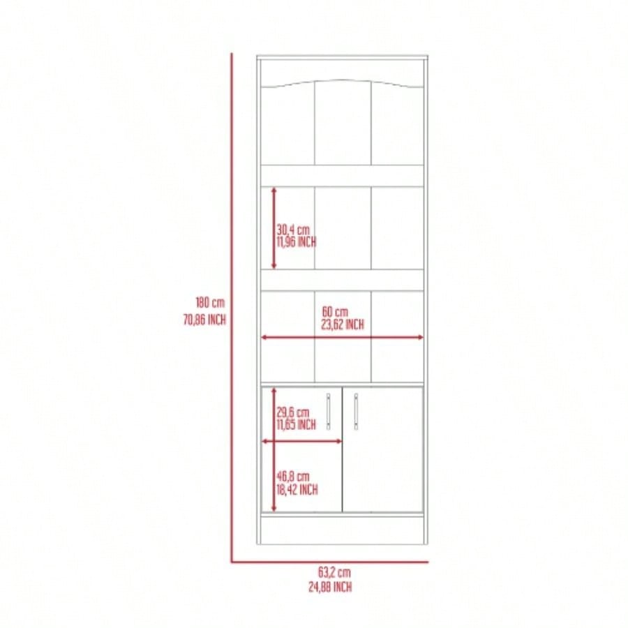 Bookcase, Three Shelves, Double Door Cabinet, Metal Hardware, Black