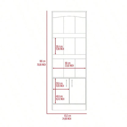 Bookcase, Three Shelves, Double Door Cabinet, Metal Hardware, Black