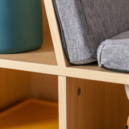 6 - Cubby Kids Bookcase with Reading Nook and Cushion, Multi - Purpose Storage Organizer Bedroom, Living Room, Natural