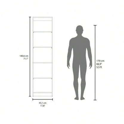 Verdi Bookcase, 5 Shelves, Macadamia/White Manufactured Wood