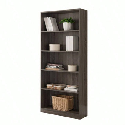 Five shelf wooden bookcase display cabinet with bottom front molding color