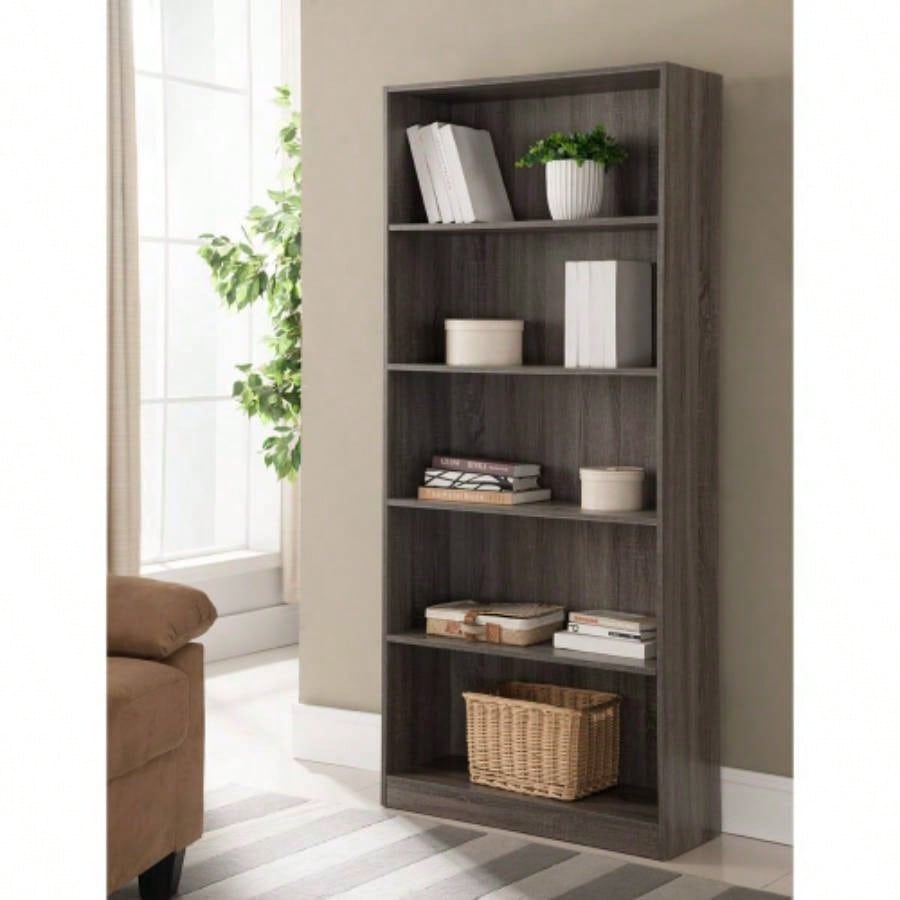 Five shelf wooden bookcase display cabinet with bottom front molding color