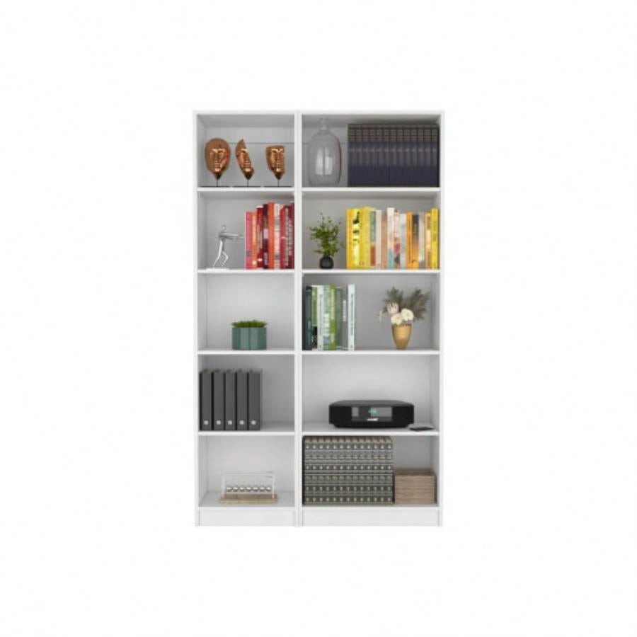 Kenyon 2 Piece Home Bookcase set, 42 Wide with 10 Shelves, Living Room Set White