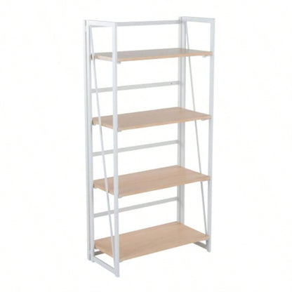 Dakota Contemporary Bookcase in White Painted Metal and Natural Wood by LumiSource