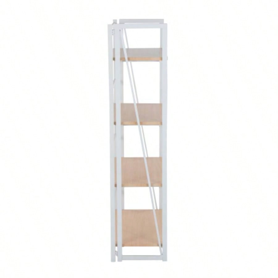 Dakota Contemporary Bookcase in White Painted Metal and Natural Wood by LumiSource