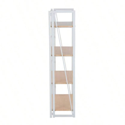 Dakota Contemporary Bookcase in White Painted Metal and Natural Wood by LumiSource