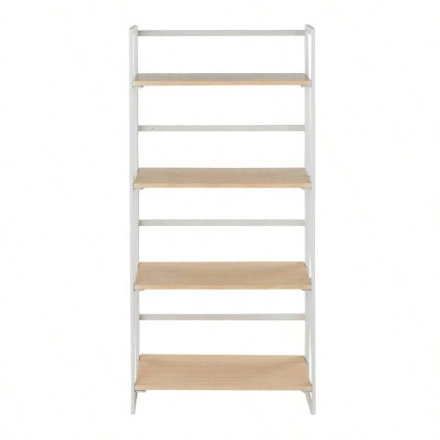 Dakota Contemporary Bookcase in White Painted Metal and Natural Wood by LumiSource