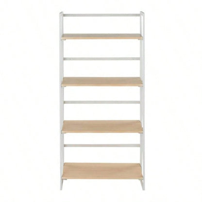 Dakota Contemporary Bookcase in White Painted Metal and Natural Wood by LumiSource